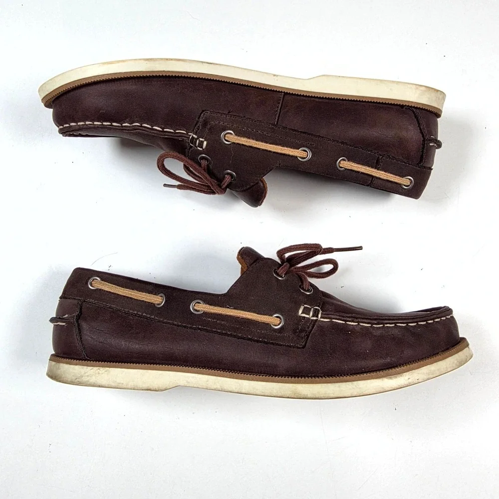 Merona Boat Shoes Mens 9.5 Dark Brown Leather Nautical Deck Shoes Classic Loafer